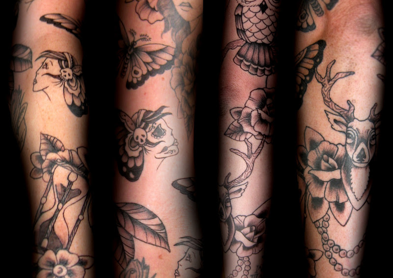  moths, butterflys, gypsy, sugar skull roses.. start to a cool sleeve title=