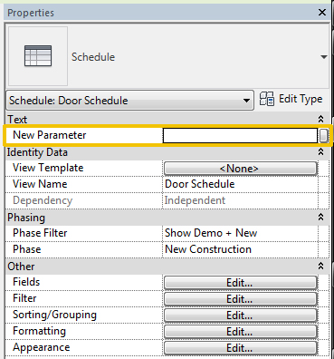 Revit Link: New Parameter Category: Schedules Revit Link: New Parameter Category: Schedules