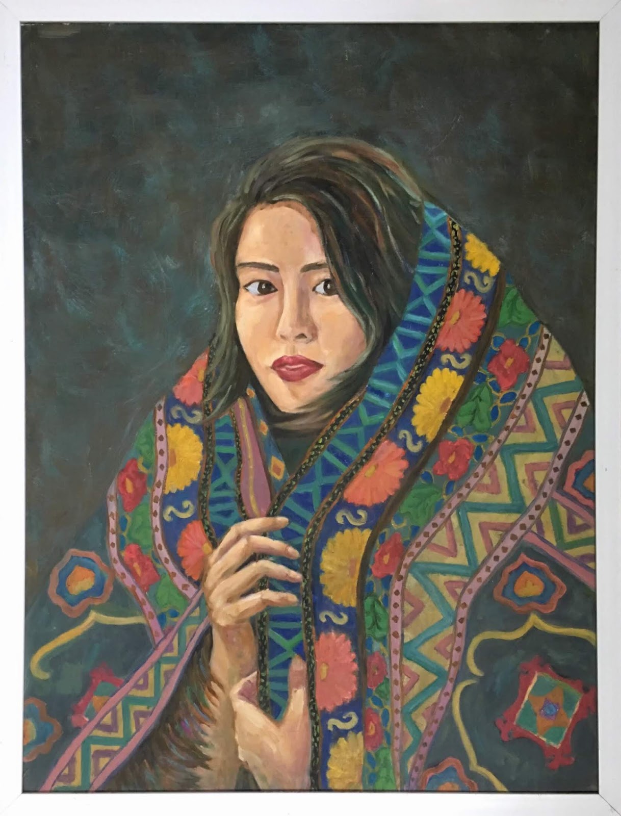 Thiếu nữ choàng khăn - tranh sơn dầu 50x70