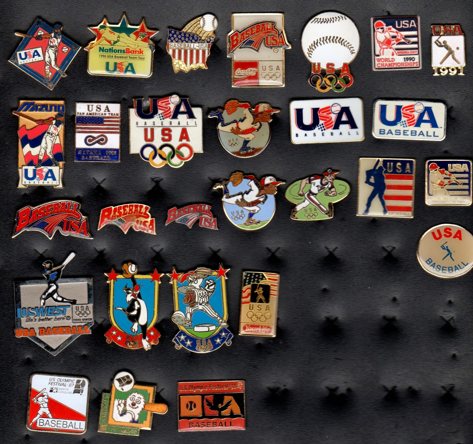 baseball pin collection display collecting baseball USA pin