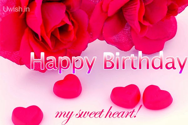 Happy Birthday My Sweet Heart e greetings and wishes with red roses and little red hearts.