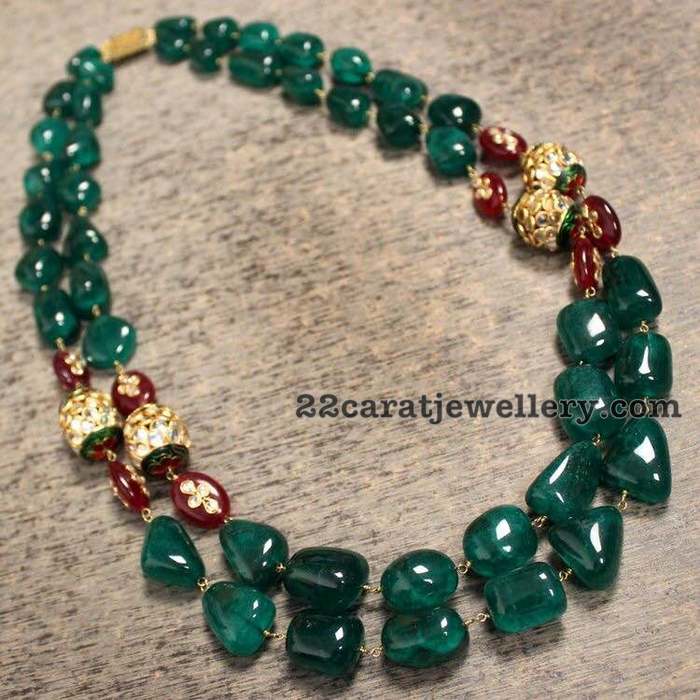 Emerald Beads Multi Strings Necklaces Jewellery Designs