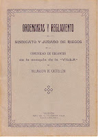Ordenanzas y reglamento del Sindicato y Jurado de Riegos de la Comunidad de Regantes de la acequia de la 'Villa' de Villanueva de Castellón