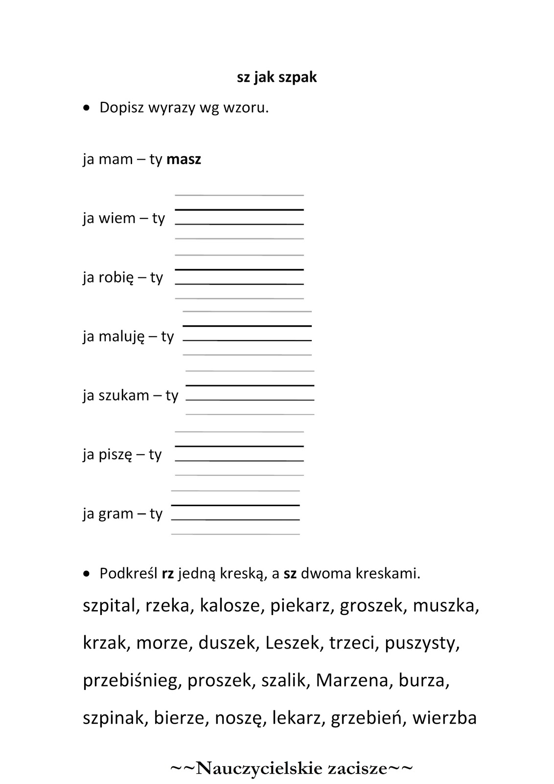 Różnicowanie Sz S Karty Pracy Nauczycielskie zacisze: Karty pracy - sz jak szpak