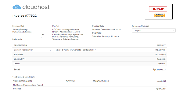 cara bayar domain web.id di idclaudhost