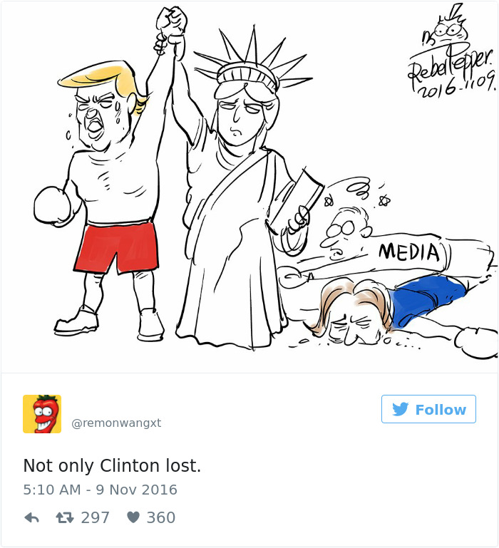 15+ Cartoonists Around The World Illustrate How They Feel About Trump Becoming President - Trump Caricature
