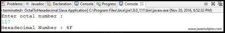 How to convert Octal number to Hexadecimal number in Java?