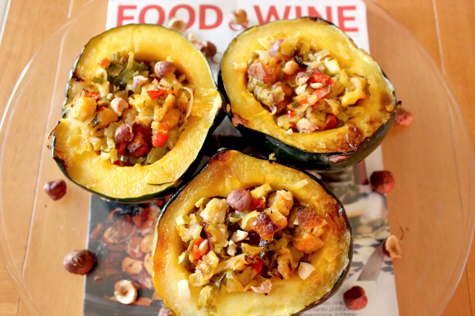Baked Acorn Squash with Chestnuts, Apples and Leeks