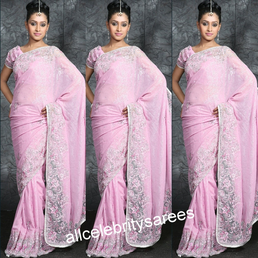 All Celebrities Sarees Designs Celebrity in pink color brasso saree