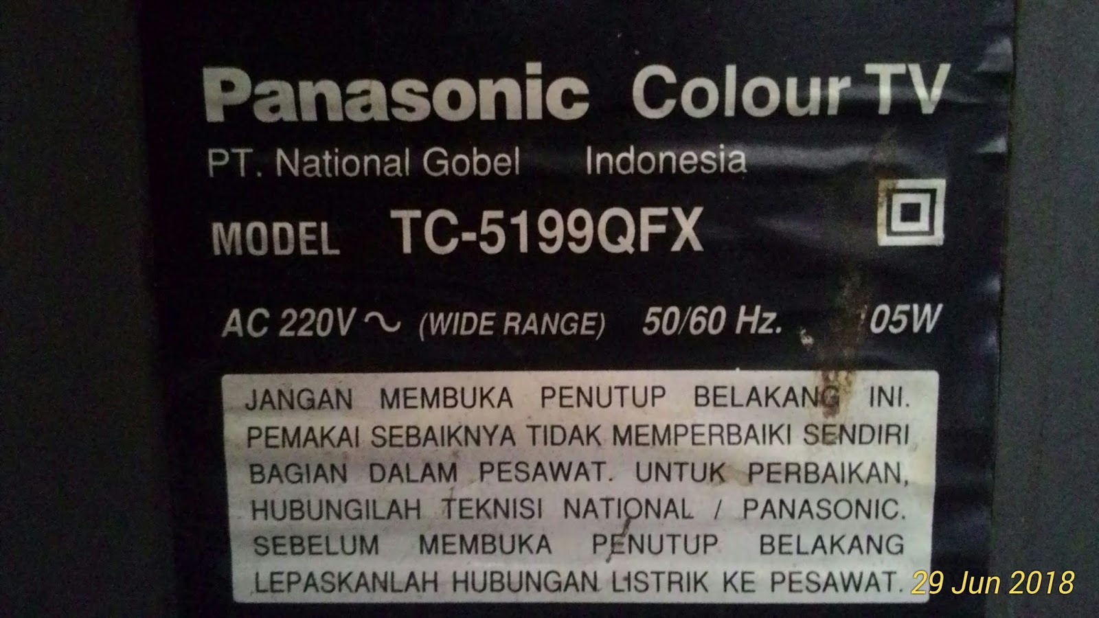 SERVICE ELEKTRONIK tv panasonic quintrix f, model TC5199QFX, mati protek