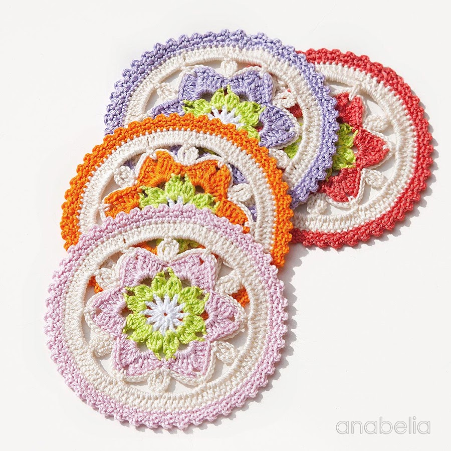Daffodil crochet coasters pattern by Anabelia Craft Design