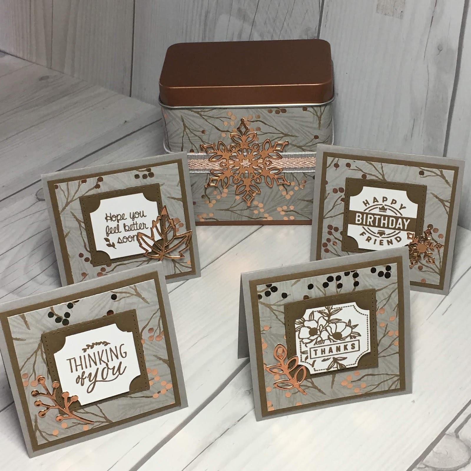 Create a Holiday gift using Copper Tea Tins and 3" X 3" gift cards