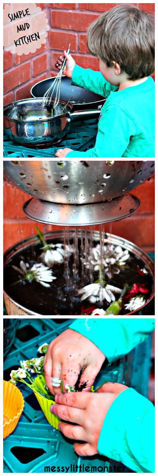 How to make a simple DIY outdoor mud kitchen for kids. Fun outdoor sensory activities for toddlers and preschoolers.