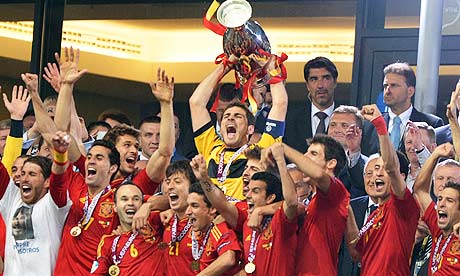 Spain Football Team with Trophy in Euro Cup 2012