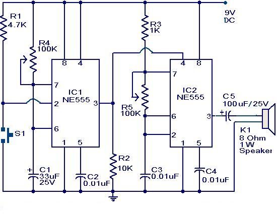 Doorbell circuit using NE555 IC |Electronic Schematic Circuit Diagram