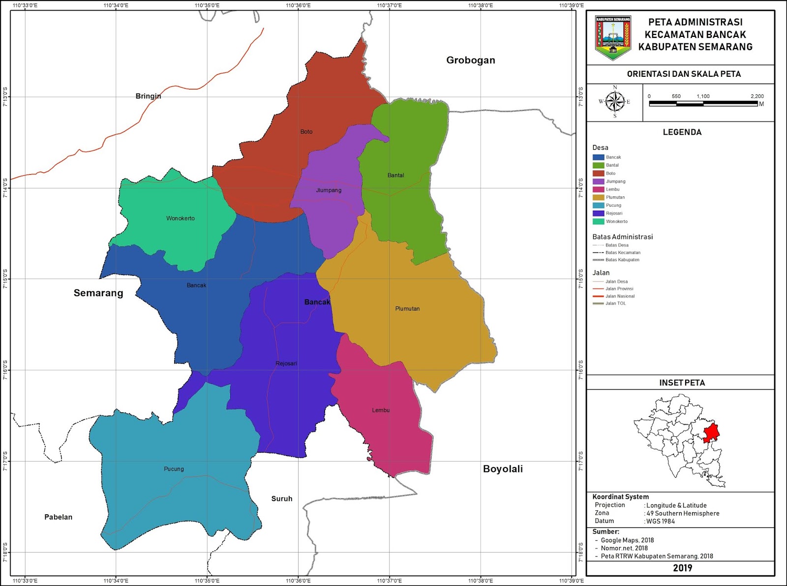 Peta Administrasi Kecamatan Bancak, Kabupaten Semarang ~ NeededThing
