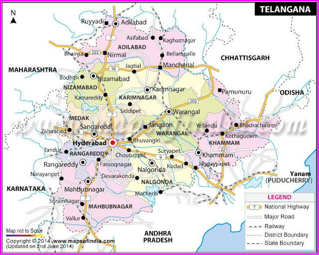 Telangana State in India map