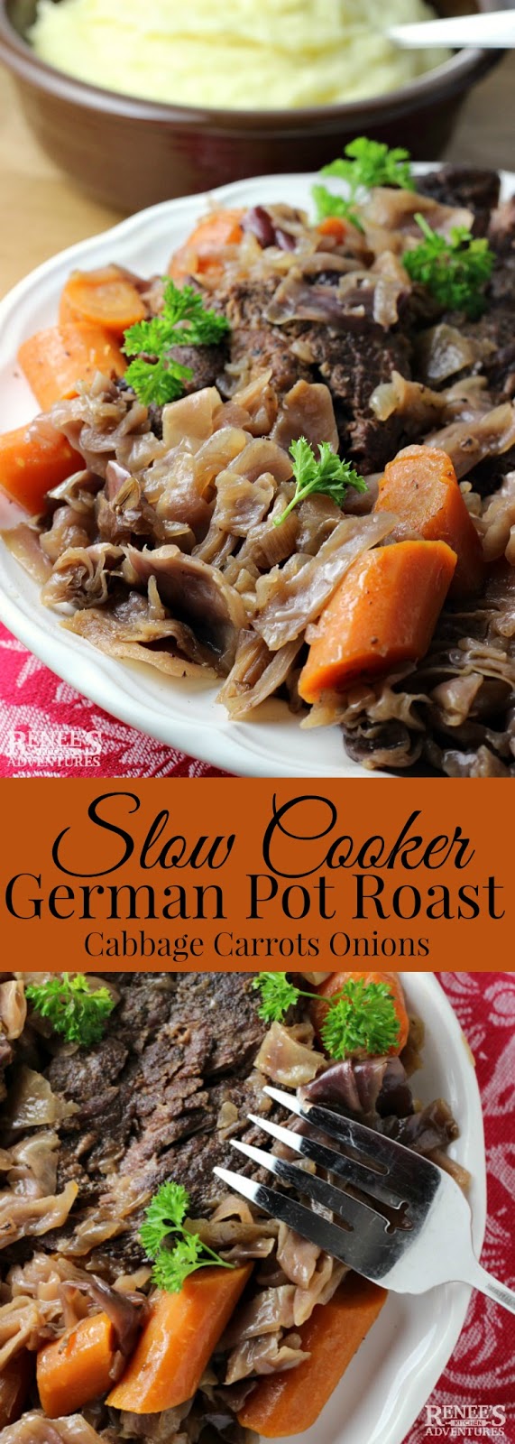 Slow Cooker German Style Pot Roast | by Renee's Kitchen Adventures - Slow Cooker (Crock Pot) recipe for tender a seasoned tender chuck roast braised with cabbage, onion, and carrots. It's a comfort food classic with a twist! Perfect weeknight or weekend meal. #BestAngusBeef #CertifiedAngusBeef #ad
