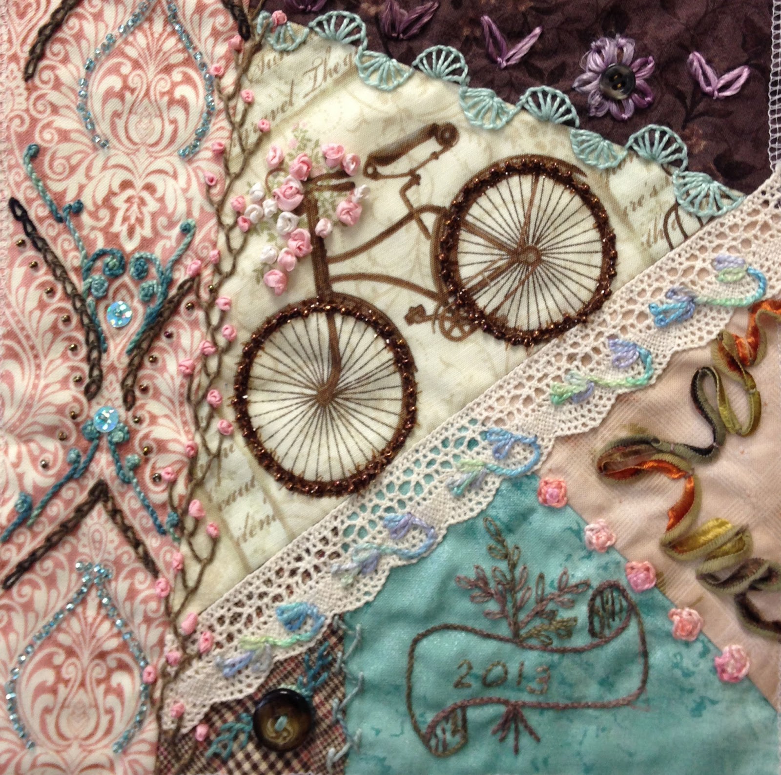 Shop Ravelings Going Crazy with crazy quilt stitches!