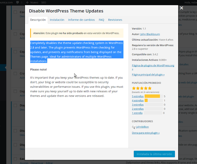 Plugin para desactivar las actualizaciones de las plantillas de WordPress