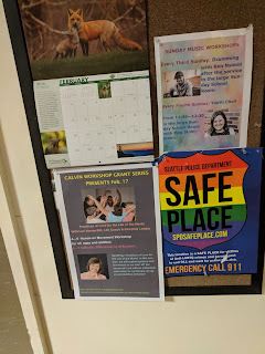 4 signs, Calendar, the Calvin Workshop, Drumming, and Project Safe Place