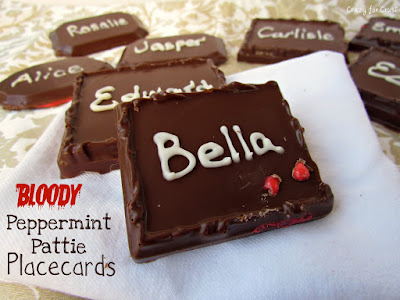 chocolate place cards for a twilight wedding