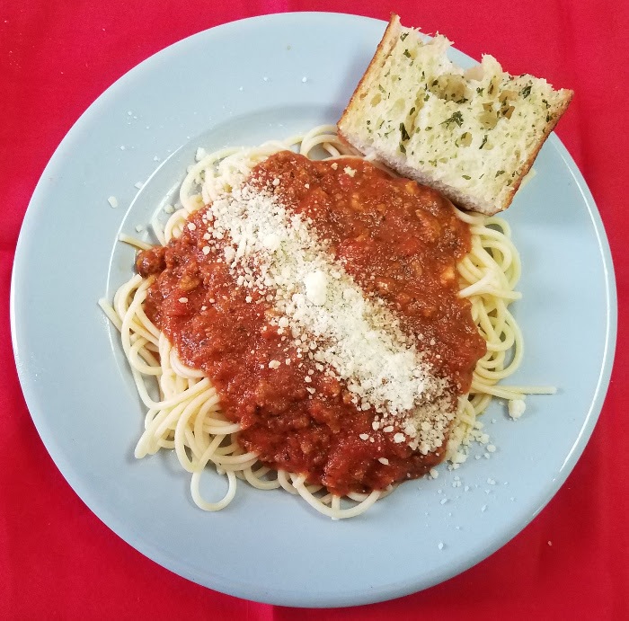 Mustard Seed Cafe Spaghetti with Meat Sauce on January 1st