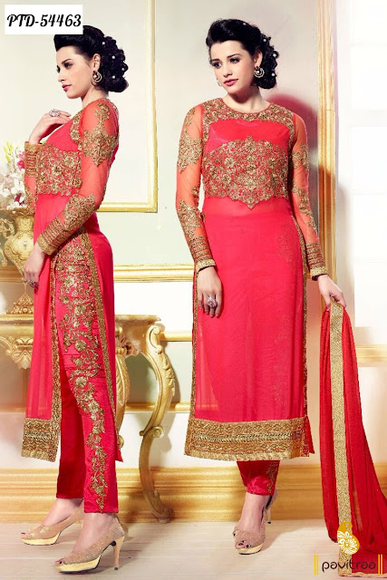 red color velentine day special chiffon designer salwar kameez online shopping collection with exciting discount sale