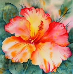 hibiscus flower flowers watercolor painting tropical paintings drawing water watercolour floral martha kisling heart watercolors glow orange hawaiian drawings peach