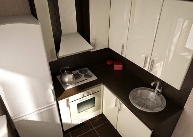 small kitchen ideas - cabinets and appliances in 2 square meters
