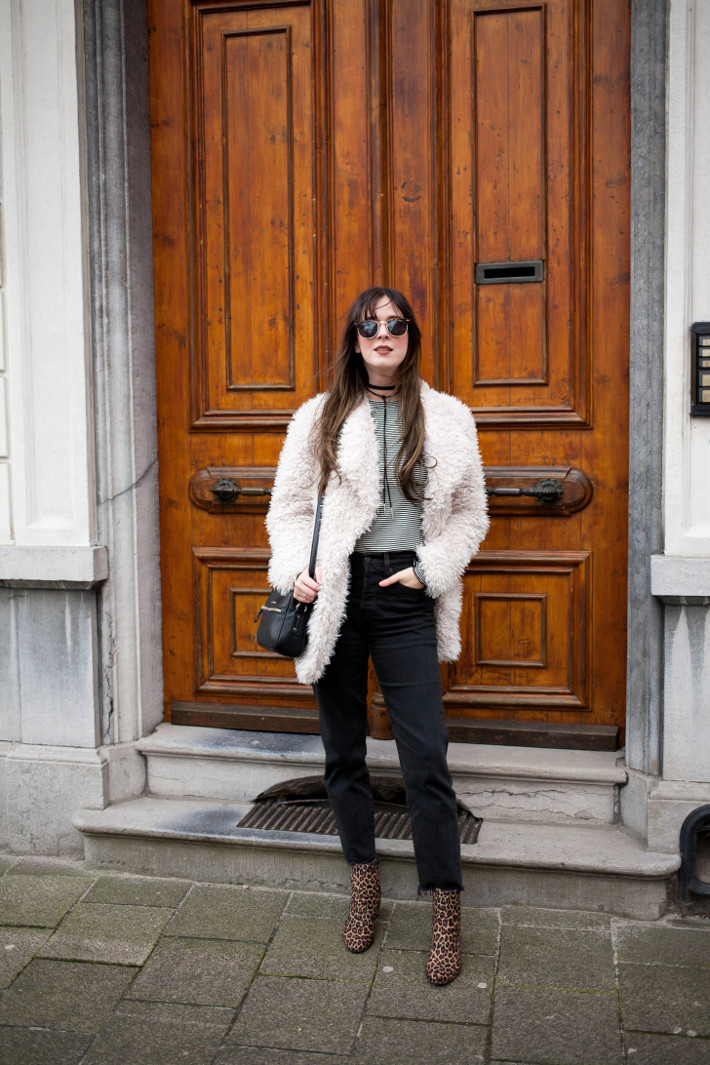 Outfit: channeling Woodstock in shaggy faux fur and leopard boots