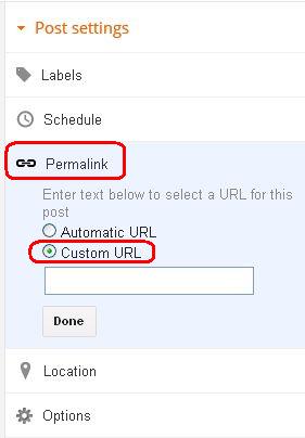 Blogger new custom permalink option