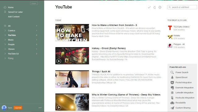 YouTube subscriptions on Feedly