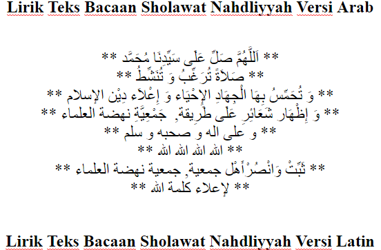 Lirik Teks Bacaan Sholawat Nahdliyyah [ Arab, Latin, dan Terjemahan ]