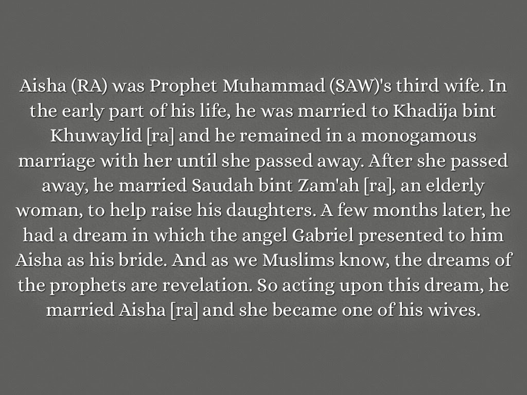 Explaining Prophet Muhammed Pbuh Marriage To Aisha Ra