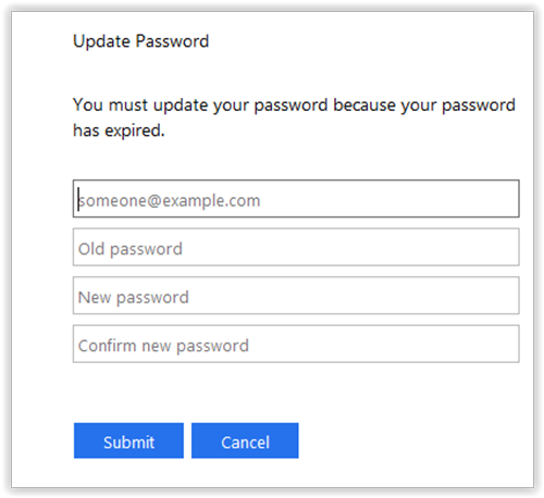 Updating password. Update password. you password. your password is expired. adfs password page.