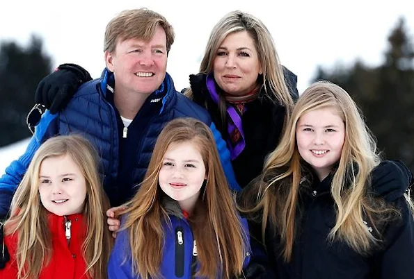 King Willem, Queen Maxima, with their daughters Crown Princess Catharina-Amalia, Princess Alexia and Princess Ariane on holiday at Arlberg Ski center in Lech