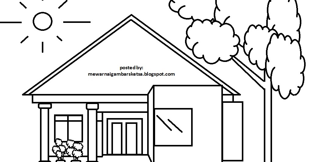 Mewarnai Gambar  Mewarnai Gambar  Sketsa Pemandangan Rumah  