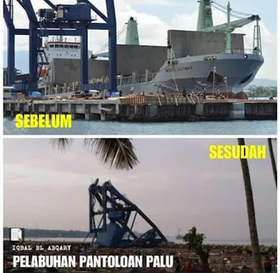 Foto Pelabuhan Pantoloan Palu Sebelum dan Sesudah Gempa Tsunami Tahun 2018 