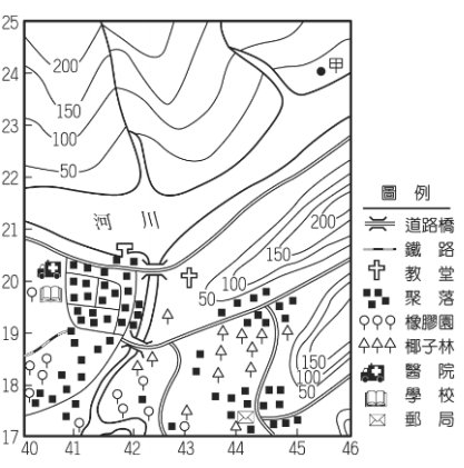 右圖為某地區地圖 試回答下列問題 題組 31 有一人過河至圖中的甲地 阿摩線上測驗
