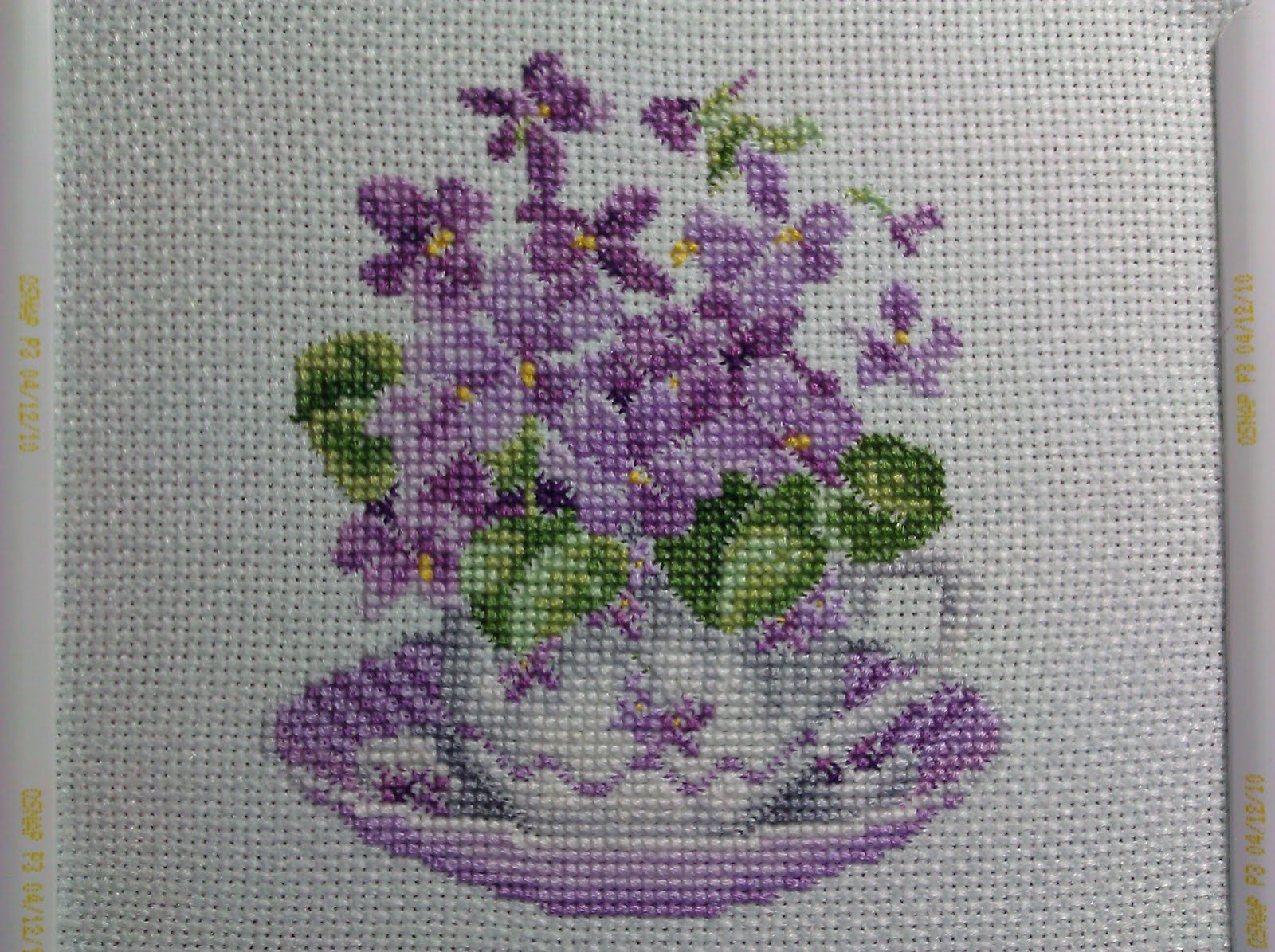 . Debbie's Cross Stitch Violets Teacup update 4