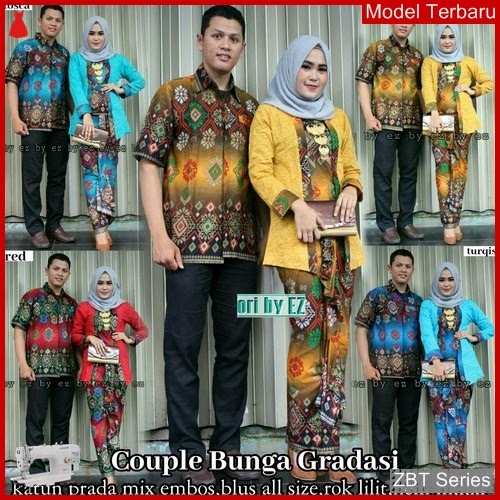 ZBT05009 Kebaya Batik Couple Bunga Gradiasi Ibu BMGShop