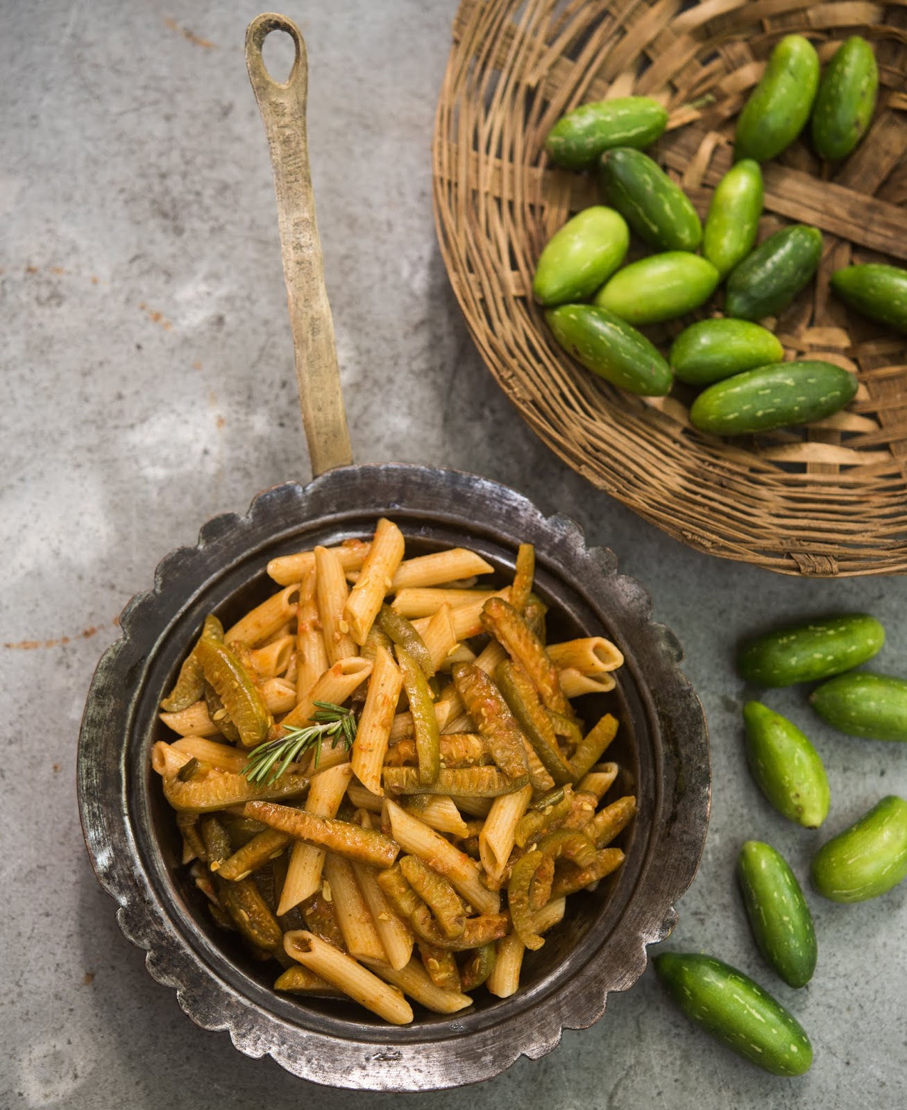 pressure cooker pasta penne pasta with ivy gourd and herbed tomato sauce