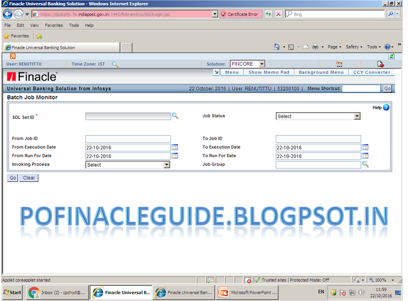 Procedure to check the batch job status in DOP Finacle POFINACLEGUIDE