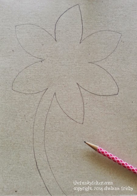 recycled cereal box flower drawing from pattern step 1