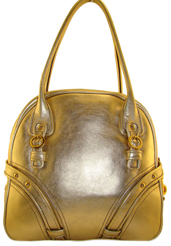 Shiny Gold Leather Purse With Hand Holder Strap Evening Purse New