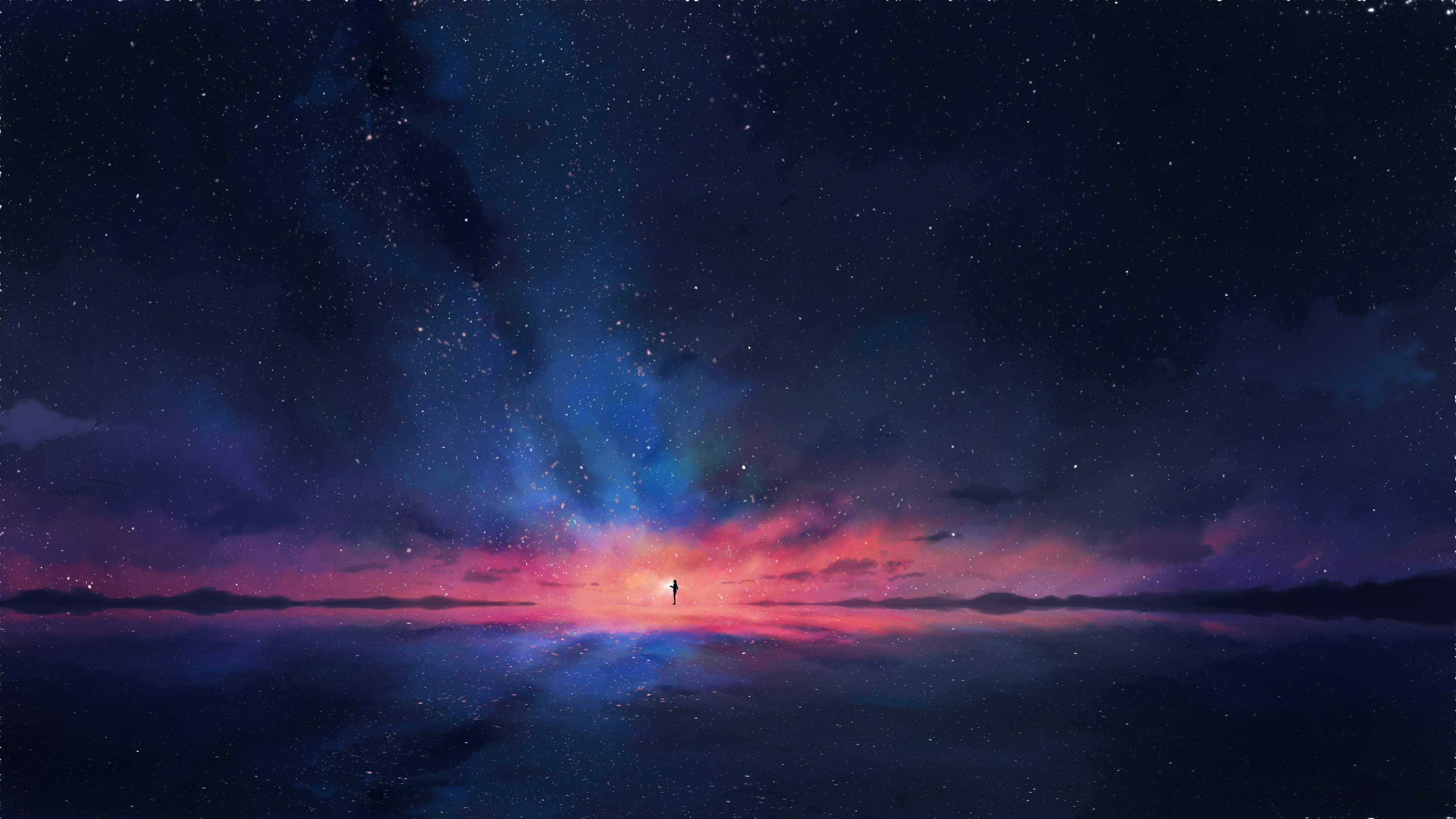 Anime, Night, Sky, Stars, Horizon, Scenery, 4K, #92 Wallpaper