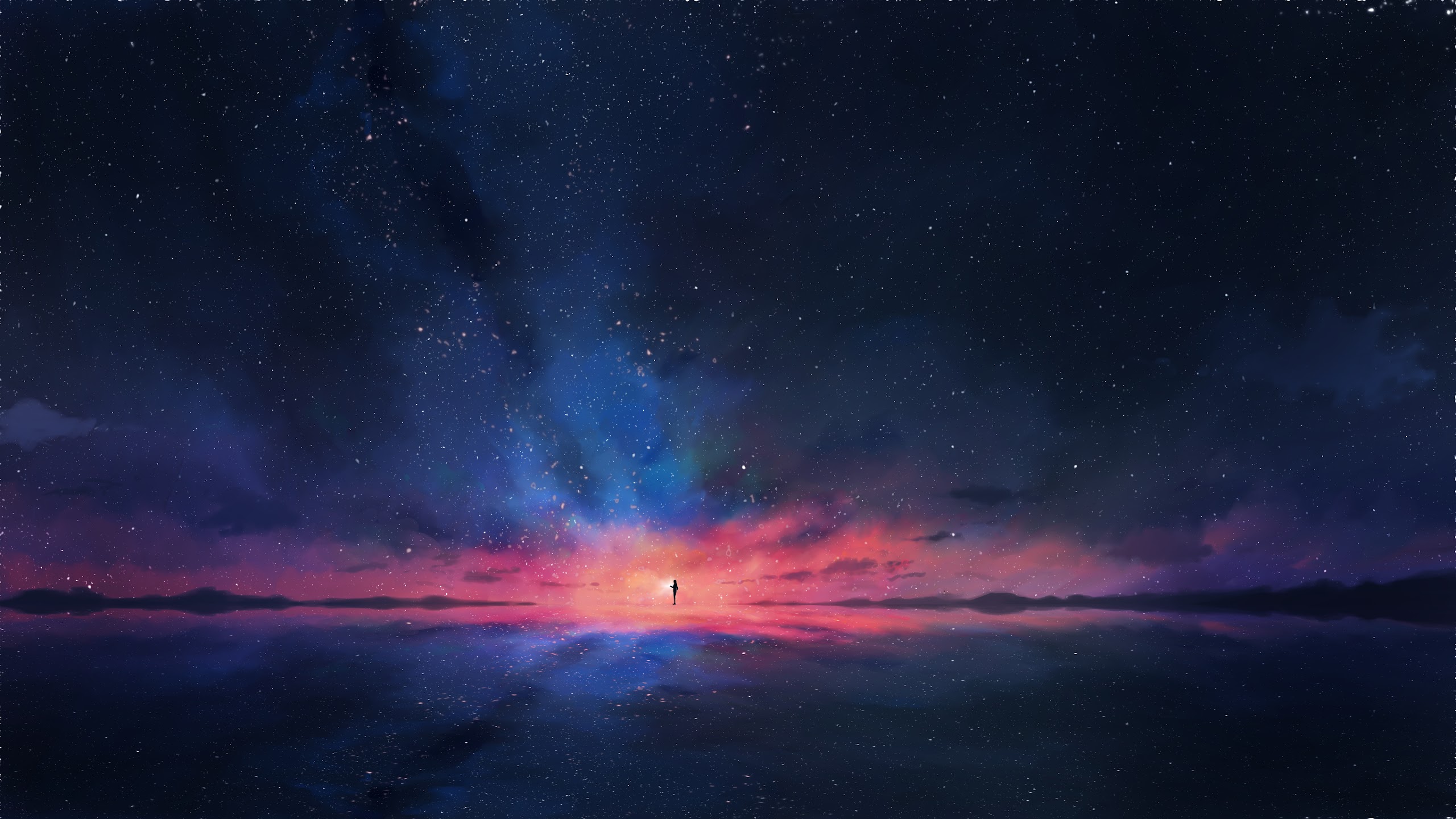 Anime Night Sky Stars Horizon Scenery 4k Wallpaper 92