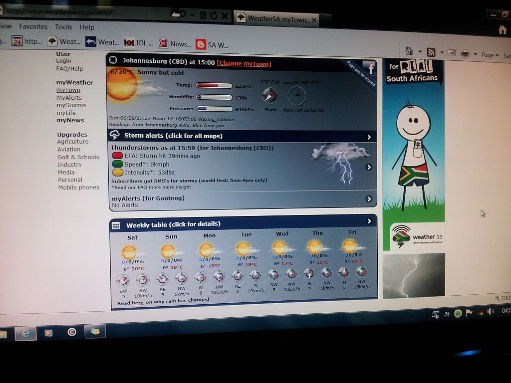 SA Weather and Disaster Observation Service SAWS Storm Warning for