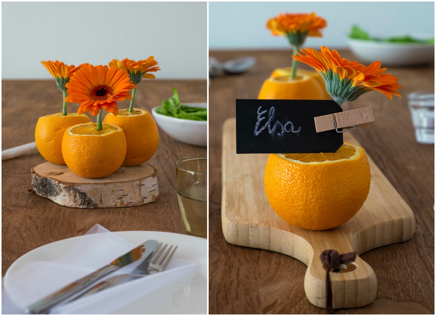 Tafeldecoratie met Gerbera's en sinaasappels, ElsaRblog
